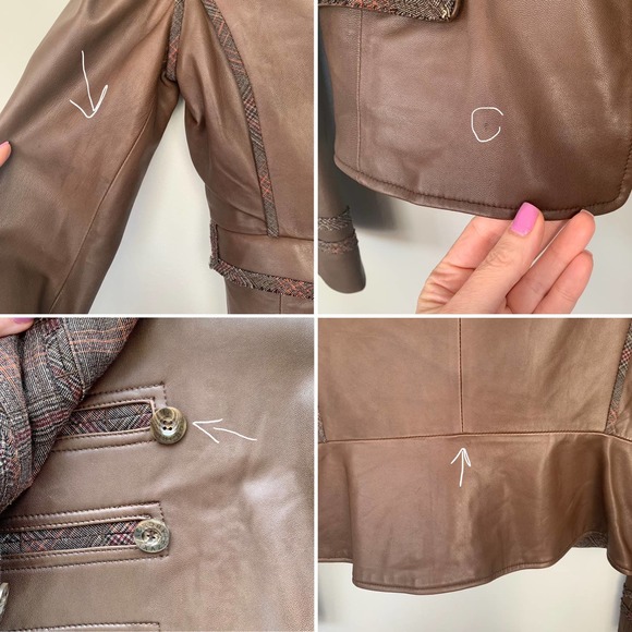 BCBMaxAzria Military Style Leather Jacket With Plaid Trim Size Medium - Picture 9 of 11